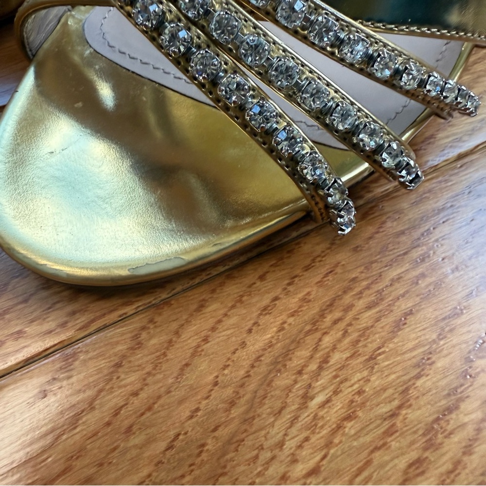 Pre-owned Miu Miu Gold Crystal Embellished Heels 38.5 - Picture 10 of 13